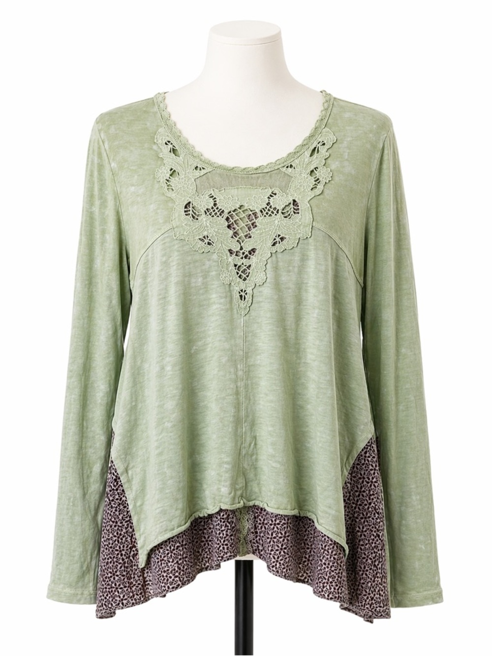 Gimmicks by BKE Womens Oversized Lagenlook Top Large Crochet‎ Mixed Media Boho
